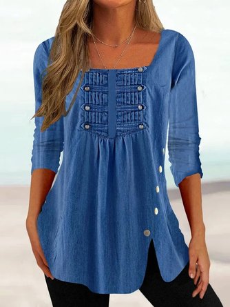 Loose Casual Plain Square Neck Top