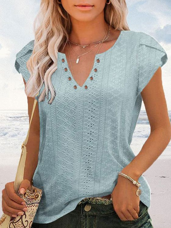 V Neck Vacation Plain Shirt