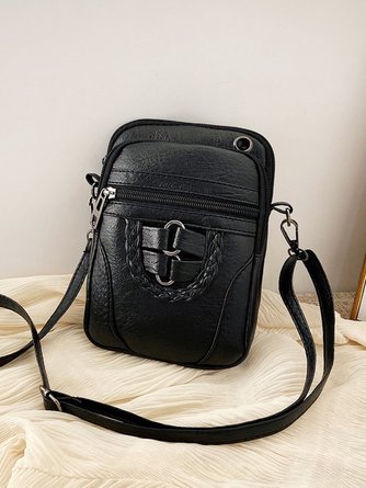 Antique Soft Leather Zip Multi Pocket One Shoulder Crossbody Bag