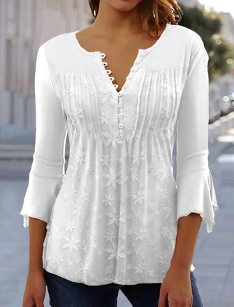 Plain Simple Lace Flare Sleeve Shirt
