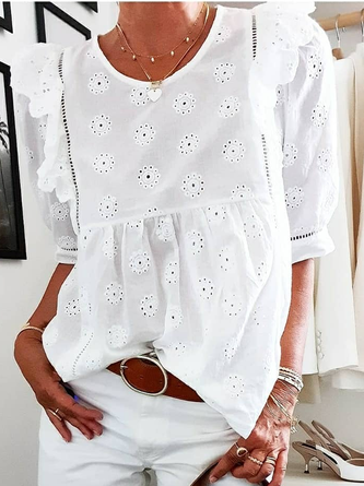 Cotton And Linen Linen Crew Neck Shirt