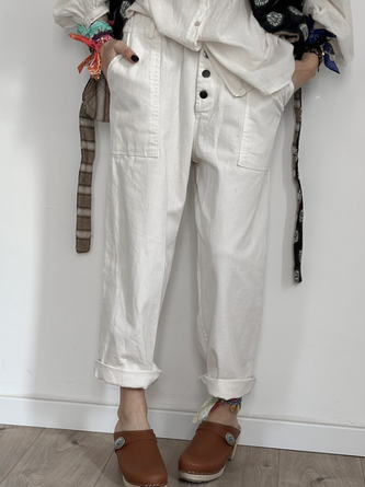 Plain Cotton And Linen Linen Pants