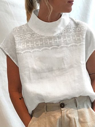 Half Turtleneck Loose Linen Shirt