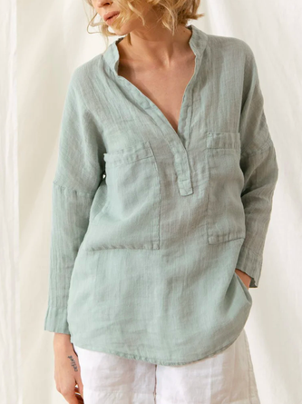Shirt Collar Loose Casual Linen Blouse