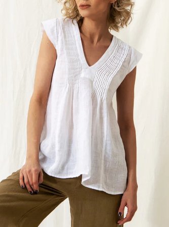 Linen Cotton And Linen Loose V Neck Shirt