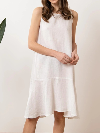 Loose Crew Neck Linen Cotton And Linen Dress