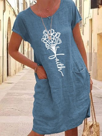 Casual Crew Neck Loose Text Letters Dress