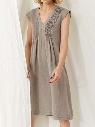 Linen Cotton And Linen V Neck Dress