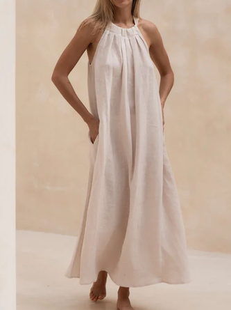 Cotton And Linen Plain Linen Dress