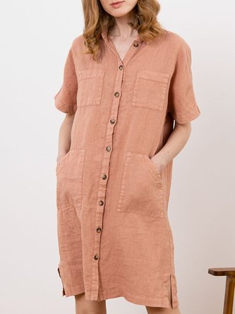 Cotton Buttoned Plain Dress