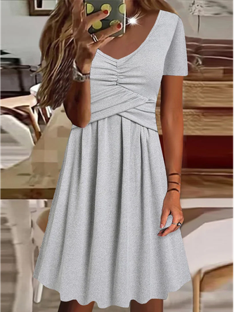 V Neck Casual Loose Plain Dress