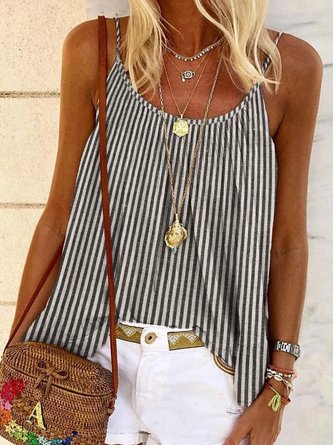  Women Loose Striped Loose Vacation Sleeveless Summer Tank Top