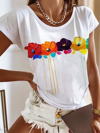 Floral Crew Neck Casual Jersey T-Shirt