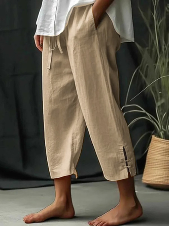 Women Drawstring Waist Pockets Comfy Lounge Workout Plain Cotton Pants