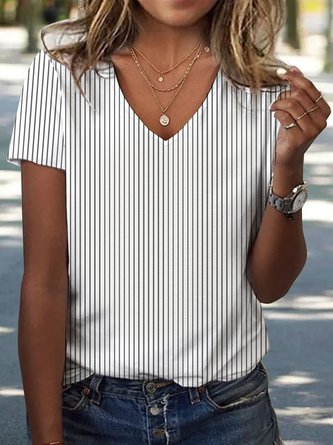 Striped Casual Loose V Neck T-Shirt