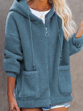 Casual Plain Hooded Teddy Jacket