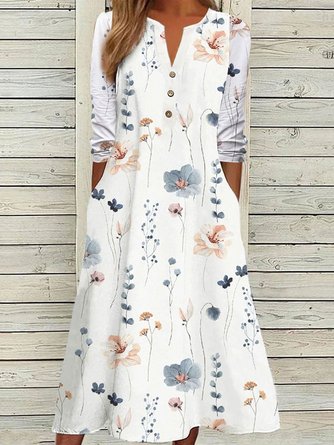 Jersey Casual Loose Buckle Floral Dress