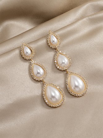Drop Shaped Imitation Pearl Rhinestone Stud Earrings