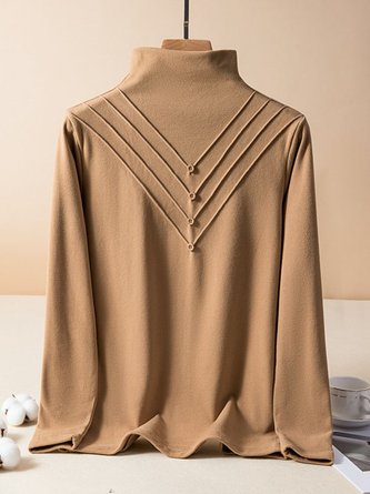 Women Plain Turtleneck Casual Long Sleeve T-shirt