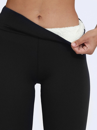 Tight Fluff/Granular Fleece Fabric Plain Casual Legging