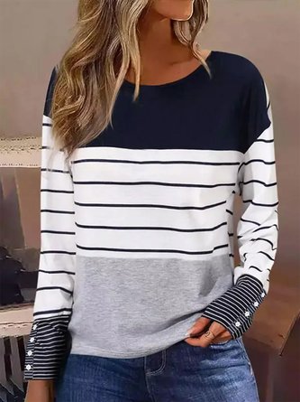 Women Striped Crew Neck Casual Long Sleeve T-shirt