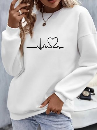 Love Heart Long Sleeve Crew Neck Casual Sweatshirt