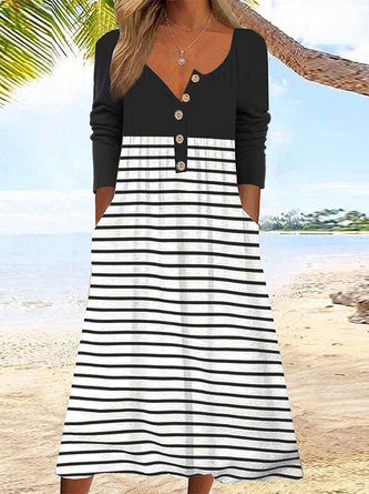 Crew Neck Striped Casual Dress