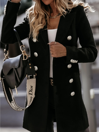 Casual Plain Long Sleeve Buckle Coat