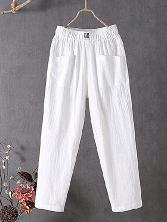 Cotton Casual Plain Linen Pants Straight Pants 