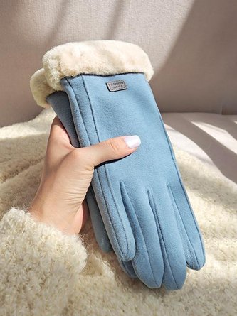 Cat Face Embroidery Bow Knot Fur Lapel Warm Elegant Women's Gloves