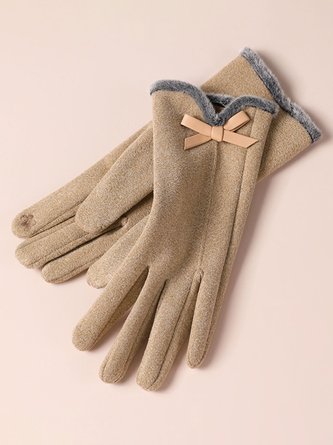 Bowknot Lapel Fur Fleece Warm Elegant Gloves