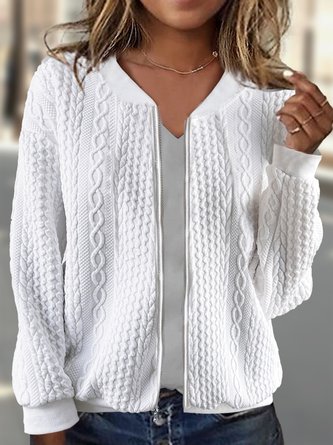 Casual Plain Zipper Bomber Jacket