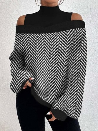 Half Turtleneck Striped Knitted Casual Sweatshirt
