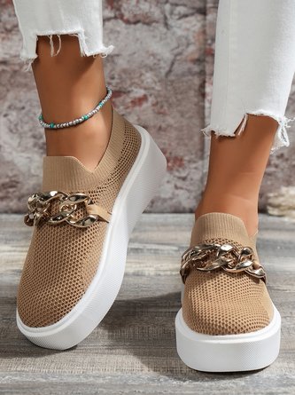 Chain Decor Slip On Mesh Fabric Platform Shoes