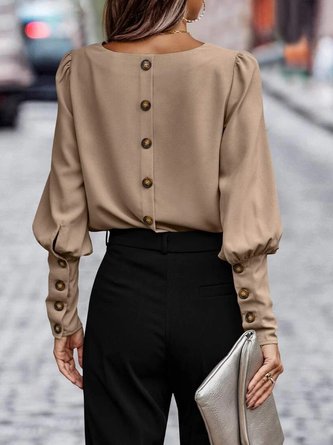 Women Plain Crew Neck Casual Long Sleeve T-shirt