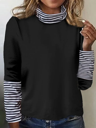 Plus Size Split Joint Striped Jersey Casual T-Shirt