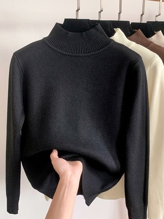 Plain Casual Yarn/Wool Yarn Half Turtleneck Sweater