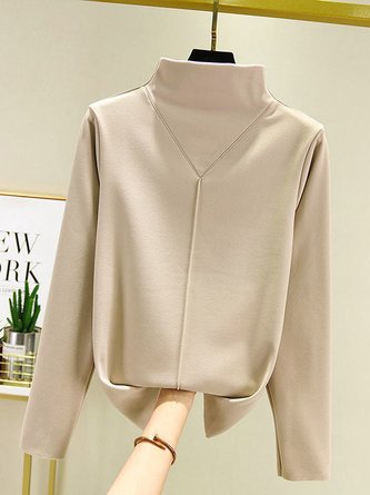 Women Plain Half Turtleneck Casual Long Sleeve T-shirt