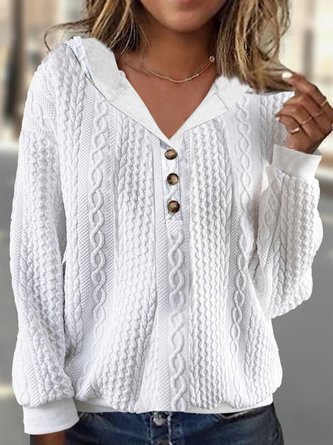 Casual Buckle Cotton-Blend Plain Hoodie