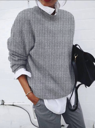 Loose Plain Crew Neck Casual Sweatshirt
