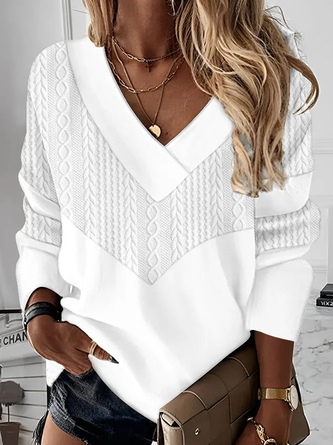 Casual Plain V Neck Sweatshirt
