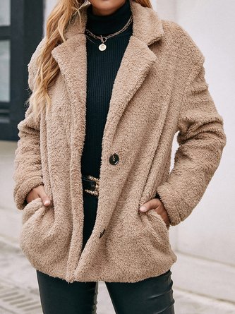 Loose Plain Casual Teddy Jacket