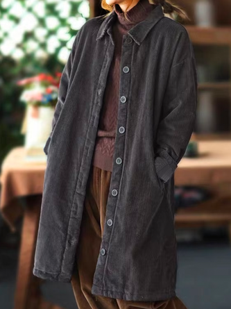 Women's Shirt Collar Corduroy Casual Jacket