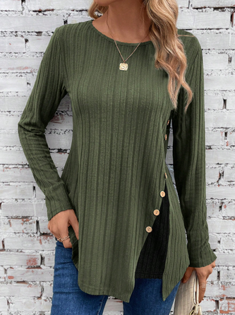 Buckle Loose Casual Crew Neck Shirt