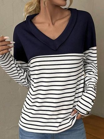 Women Plain V Neck Casual Long Sleeve T-shirt