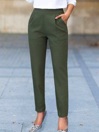 Women's Plain Pockets Girded Pants