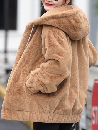 Casual Zipper Hoodie Fluff/Granular Fleece Fabric Teddy Jacket