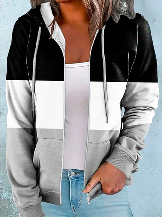 Women’s’ Color Block Loose Simple Hoodie Coat
