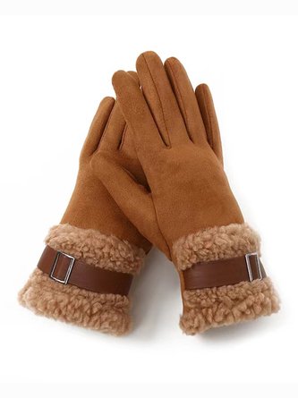 Women Buckle Faux Lambswool Gloves