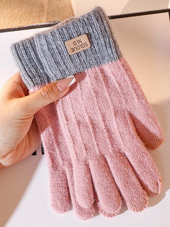 Women Casual Color Block Five-finger Gloves